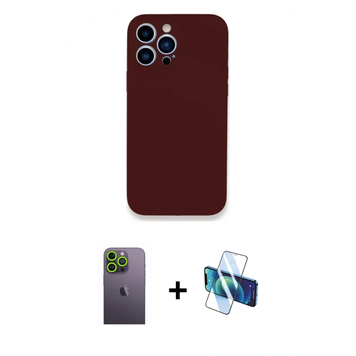 MARSİLYAN™- iPhone 13 Pro Max Kılıf Zirve Modern Özel Seri - Siyah 3D Antistatik Cam Ekran Koruyucu + Neon Fosforlu Kamera Lens - YL