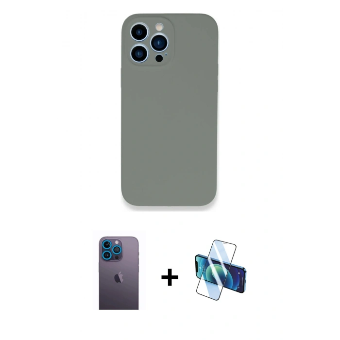 MARSİLYAN™- iPhone 13 Pro Max Kılıf Zirve Modern Özel Seri - Siyah 3D Antistatik Cam Ekran Koruyucu + Neon Fosforlu Kamera Lens - MI