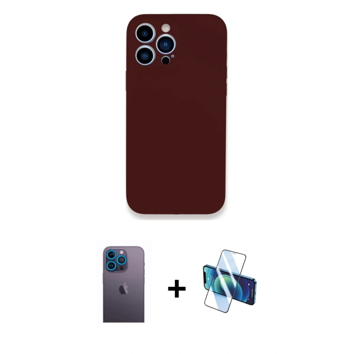 MARSİLYAN™- iPhone 13 Pro Max Kılıf Zirve Modern Özel Seri - Siyah 3D Antistatik Cam Ekran Koruyucu + Neon Fosforlu Kamera Lens - MI