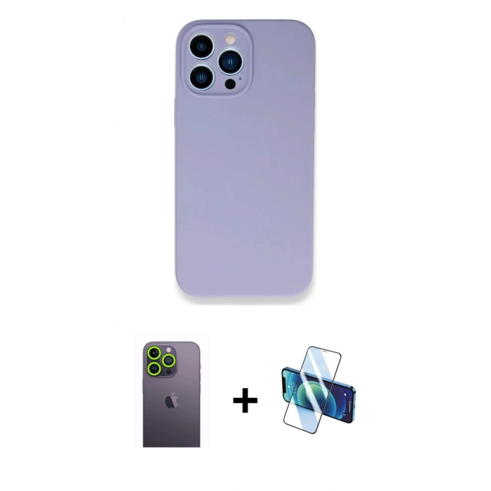 MARSİLYAN™- iPhone 13 Pro Max Kılıf Zirve Modern Özel Seri - Siyah 3D Antistatik Cam Ekran Koruyucu + Neon Fosforlu Kamera Lens - YL