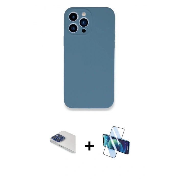 MARSİLYAN™- iPhone 13 Pro Max Kılıf Zirve Modern Özel Seri - Siyah 3D Antistatik Cam Ekran Koruyucu + Pers Alüminyum Kamera Lens - LT