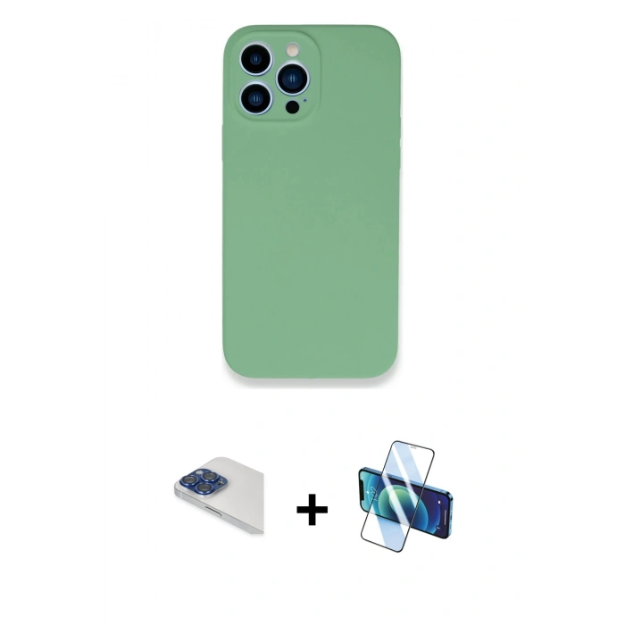 MARSİLYAN™- iPhone 13 Pro Max Kılıf Zirve Modern Özel Seri - Siyah 3D Antistatik Cam Ekran Koruyucu + Pers Alüminyum Kamera Lens - LT