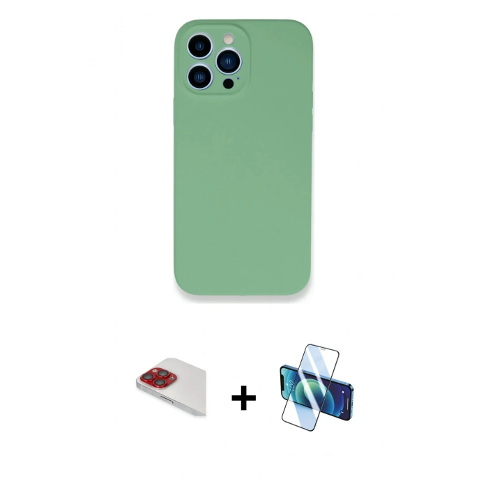 MARSİLYAN™- iPhone 13 Pro Max Kılıf Zirve Modern Özel Seri - Siyah 3D Antistatik Cam Ekran Koruyucu + Pers Alüminyum Kamera Lens - KI