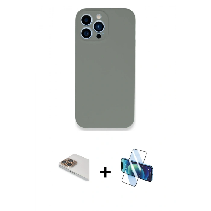 MARSİLYAN™- iPhone 13 Pro Max Kılıf Zirve Modern Özel Seri - Siyah 3D Antistatik Cam Ekran Koruyucu + Pers Alüminyum Kamera Lens - GD