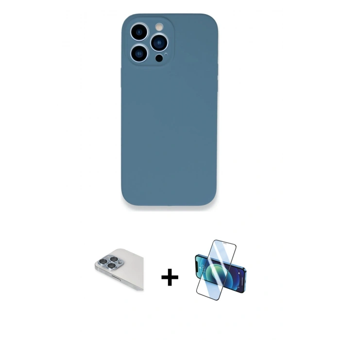 MARSİLYAN™- iPhone 13 Pro Max Kılıf Zirve Modern Özel Seri - Siyah 3D Antistatik Cam Ekran Koruyucu + Pers Alüminyum Kamera Lens - SABE