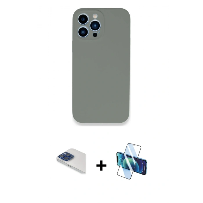 MARSİLYAN™- iPhone 13 Pro Max Kılıf Zirve Modern Özel Seri - Siyah 3D Antistatik Cam Ekran Koruyucu + Pers Alüminyum Kamera Lens - LT