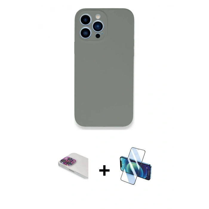 MARSİLYAN™- iPhone 13 Pro Max Kılıf Zirve Modern Özel Seri - Siyah 3D Antistatik Cam Ekran Koruyucu + Pers Alüminyum Kamera Lens - GI