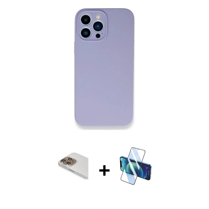 MARSİLYAN™- iPhone 13 Pro Max Kılıf Zirve Modern Özel Seri - Siyah 3D Antistatik Cam Ekran Koruyucu + Pers Alüminyum Kamera Lens - GD