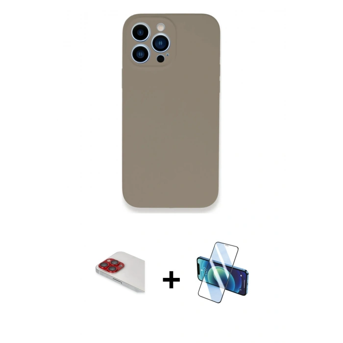 MARSİLYAN™- iPhone 13 Pro Max Kılıf Zirve Modern Özel Seri - Siyah 3D Antistatik Cam Ekran Koruyucu + Pers Alüminyum Kamera Lens - KI