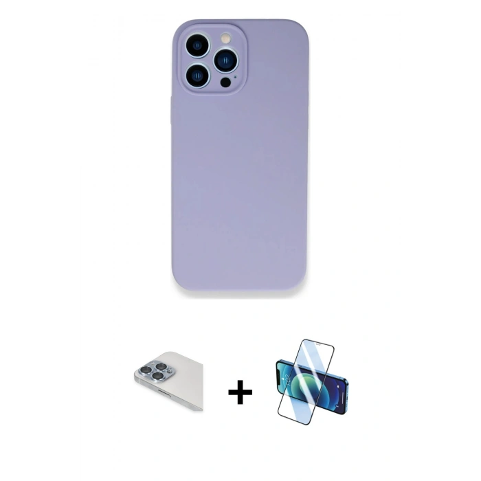 MARSİLYAN™- iPhone 13 Pro Max Kılıf Zirve Modern Özel Seri - Siyah 3D Antistatik Cam Ekran Koruyucu + Pers Alüminyum Kamera Lens - SABE
