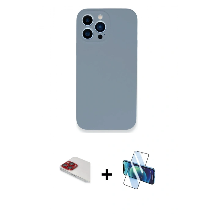 MARSİLYAN™- iPhone 13 Pro Max Kılıf Zirve Modern Özel Seri - Siyah 3D Antistatik Cam Ekran Koruyucu + Pers Alüminyum Kamera Lens - KI
