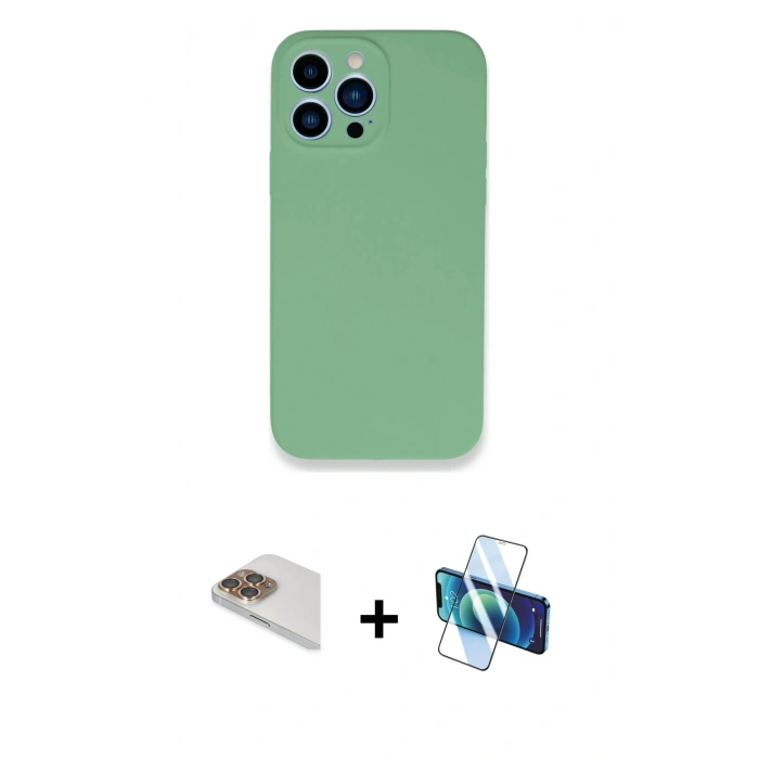MARSİLYAN™- iPhone 13 Pro Max Kılıf Zirve Modern Özel Seri - Siyah 3D Antistatik Cam Ekran Koruyucu + Pers Alüminyum Kamera Lens - GD