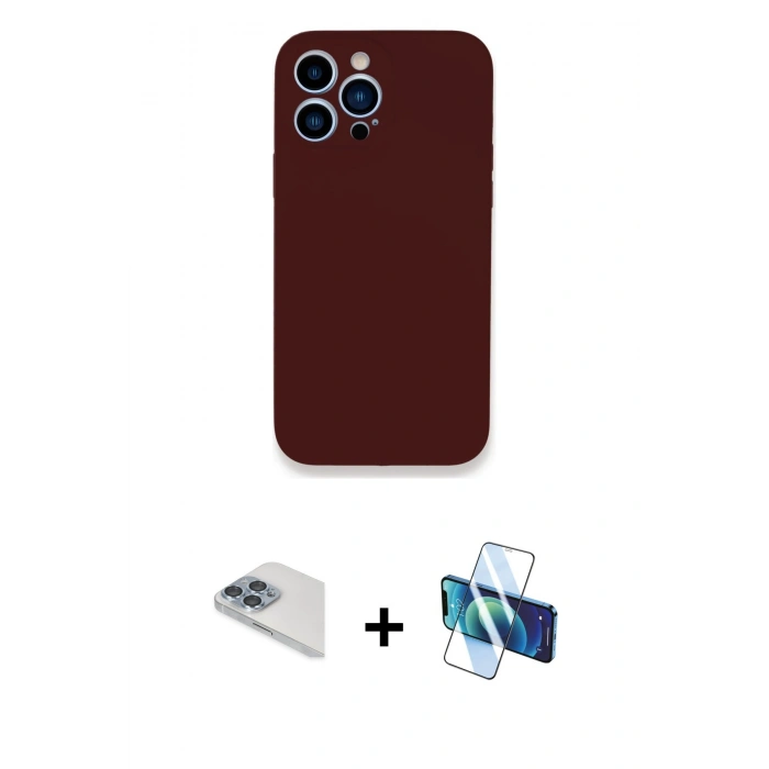 MARSİLYAN™- iPhone 13 Pro Max Kılıf Zirve Modern Özel Seri - Siyah 3D Antistatik Cam Ekran Koruyucu + Pers Alüminyum Kamera Lens - SABE