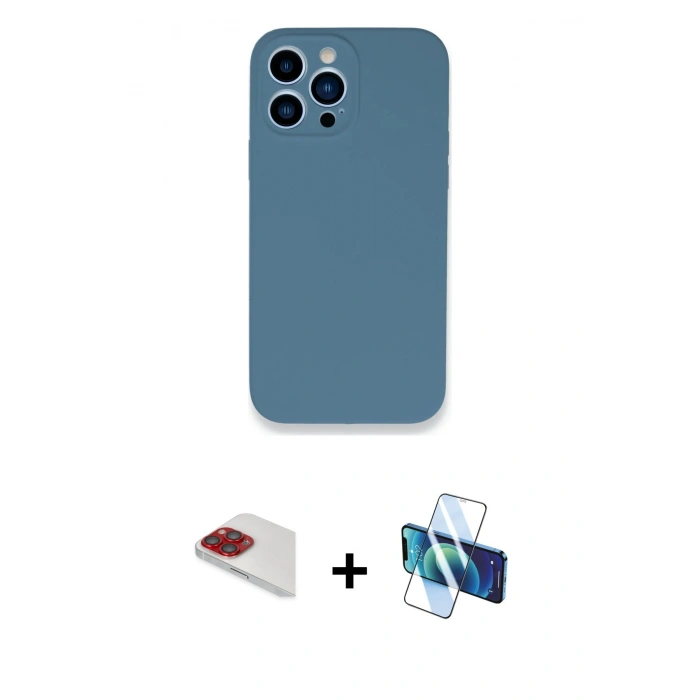 MARSİLYAN™- iPhone 13 Pro Max Kılıf Zirve Modern Özel Seri - Siyah 3D Antistatik Cam Ekran Koruyucu + Pers Alüminyum Kamera Lens - KI