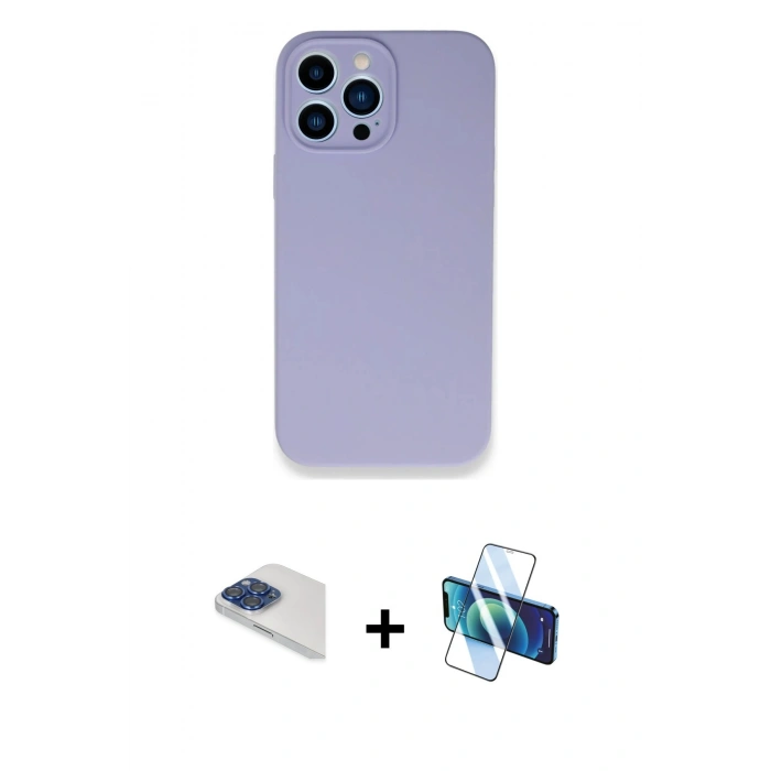 MARSİLYAN™- iPhone 13 Pro Max Kılıf Zirve Modern Özel Seri - Siyah 3D Antistatik Cam Ekran Koruyucu + Pers Alüminyum Kamera Lens - LT
