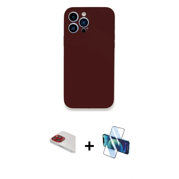 MARSİLYAN™- iPhone 13 Pro Max Kılıf Zirve Modern Özel Seri - Siyah 3D Antistatik Cam Ekran Koruyucu + Pers Alüminyum Kamera Lens - KI