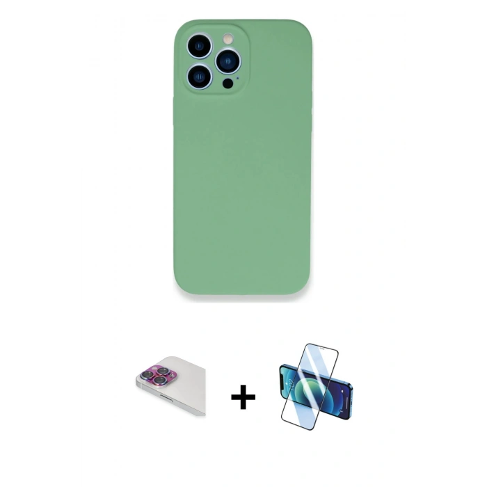 MARSİLYAN™- iPhone 13 Pro Max Kılıf Zirve Modern Özel Seri - Siyah 3D Antistatik Cam Ekran Koruyucu + Pers Alüminyum Kamera Lens - GI