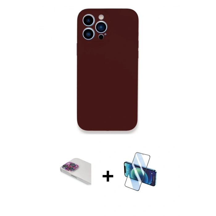 MARSİLYAN™- iPhone 13 Pro Max Kılıf Zirve Modern Özel Seri - Siyah 3D Antistatik Cam Ekran Koruyucu + Pers Alüminyum Kamera Lens - GI