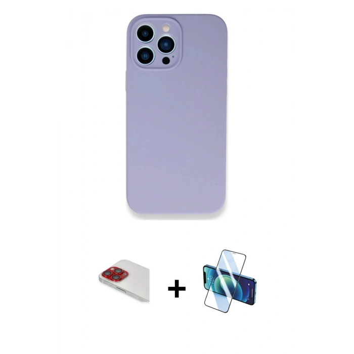 MARSİLYAN™- iPhone 13 Pro Max Kılıf Zirve Modern Özel Seri - Siyah 3D Antistatik Cam Ekran Koruyucu + Pers Alüminyum Kamera Lens - KI