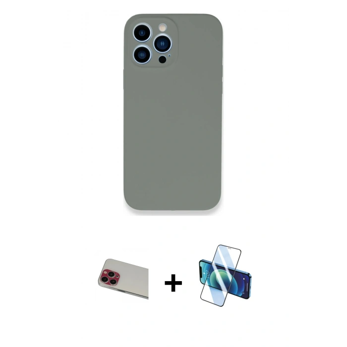 MARSİLYAN™- iPhone 13 Pro Max Kılıf Zirve Modern Özel Seri - Siyah 3D Antistatik Cam Ekran Koruyucu + Rainbow Kamera Lens Koruma Cam - KI
