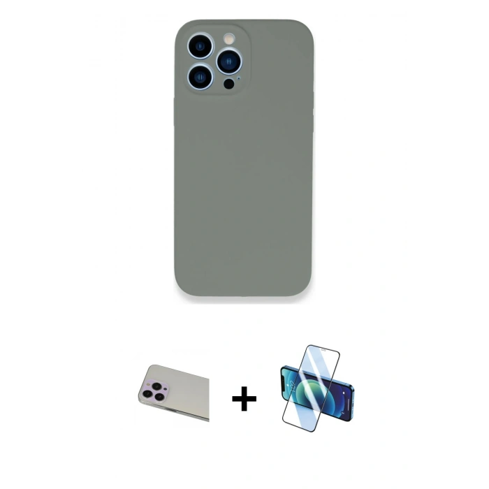 MARSİLYAN™- iPhone 13 Pro Max Kılıf Zirve Modern Özel Seri - Siyah 3D Antistatik Cam Ekran Koruyucu + Rainbow Kamera Lens Koruma Cam - MR