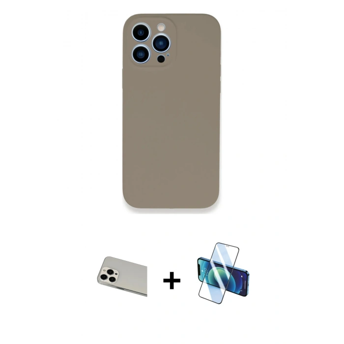 MARSİLYAN™- iPhone 13 Pro Max Kılıf Zirve Modern Özel Seri - Siyah 3D Antistatik Cam Ekran Koruyucu + Rainbow Kamera Lens Koruma Cam - BZ