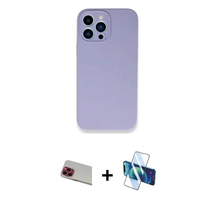 MARSİLYAN™- iPhone 13 Pro Max Kılıf Zirve Modern Özel Seri - Siyah 3D Antistatik Cam Ekran Koruyucu + Rainbow Kamera Lens Koruma Cam - KI