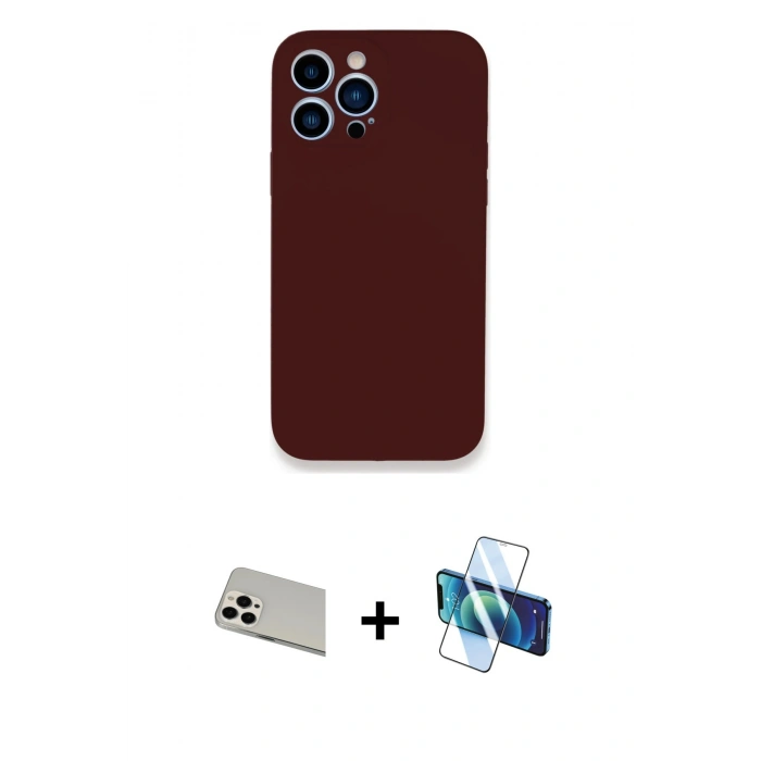 MARSİLYAN™- iPhone 13 Pro Max Kılıf Zirve Modern Özel Seri - Siyah 3D Antistatik Cam Ekran Koruyucu + Rainbow Kamera Lens Koruma Cam - BZ