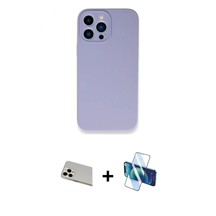 MARSİLYAN™- iPhone 13 Pro Max Kılıf Zirve Modern Özel Seri - Siyah 3D Antistatik Cam Ekran Koruyucu + Rainbow Kamera Lens Koruma Cam - BZ