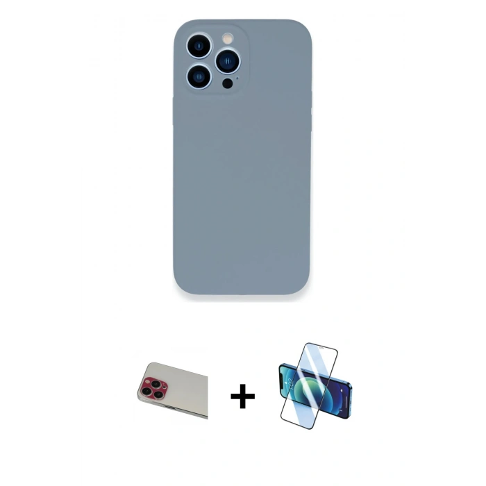 MARSİLYAN™- iPhone 13 Pro Max Kılıf Zirve Modern Özel Seri - Siyah 3D Antistatik Cam Ekran Koruyucu + Rainbow Kamera Lens Koruma Cam - KI