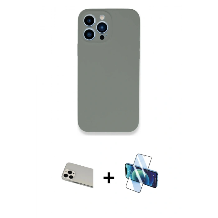 MARSİLYAN™- iPhone 13 Pro Max Kılıf Zirve Modern Özel Seri - Siyah 3D Antistatik Cam Ekran Koruyucu + Rainbow Kamera Lens Koruma Cam - BZ
