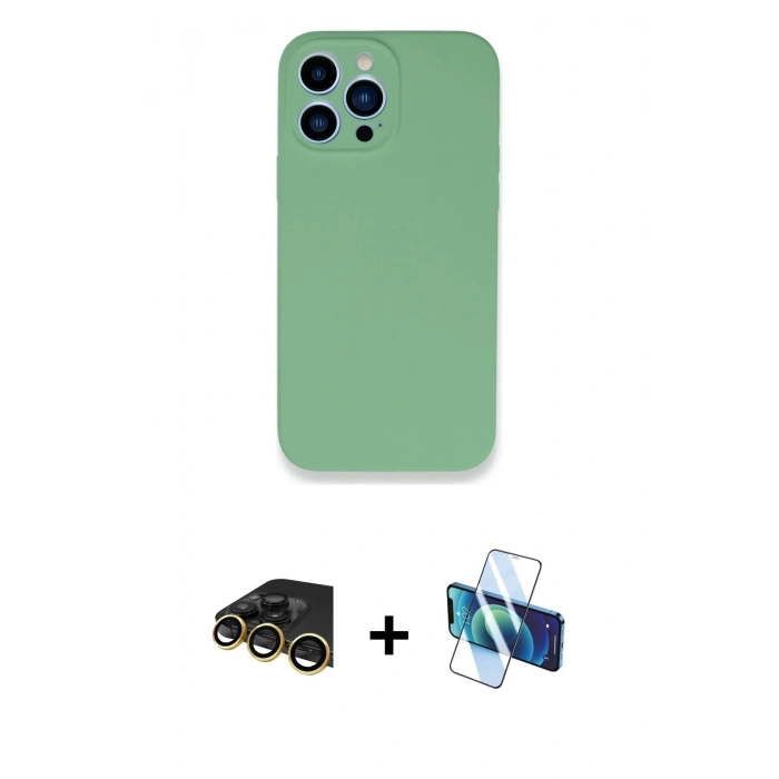 MARSİLYAN™- iPhone 13 Pro Max Kılıf Zirve Modern Özel Seri - Siyah 3D Antistatik Cam Ekran Koruyucu + Raze Metal Kamera Lens - GD