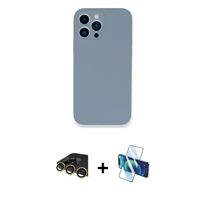 MARSİLYAN™- iPhone 13 Pro Max Kılıf Zirve Modern Özel Seri - Siyah 3D Antistatik Cam Ekran Koruyucu + Raze Metal Kamera Lens - GD