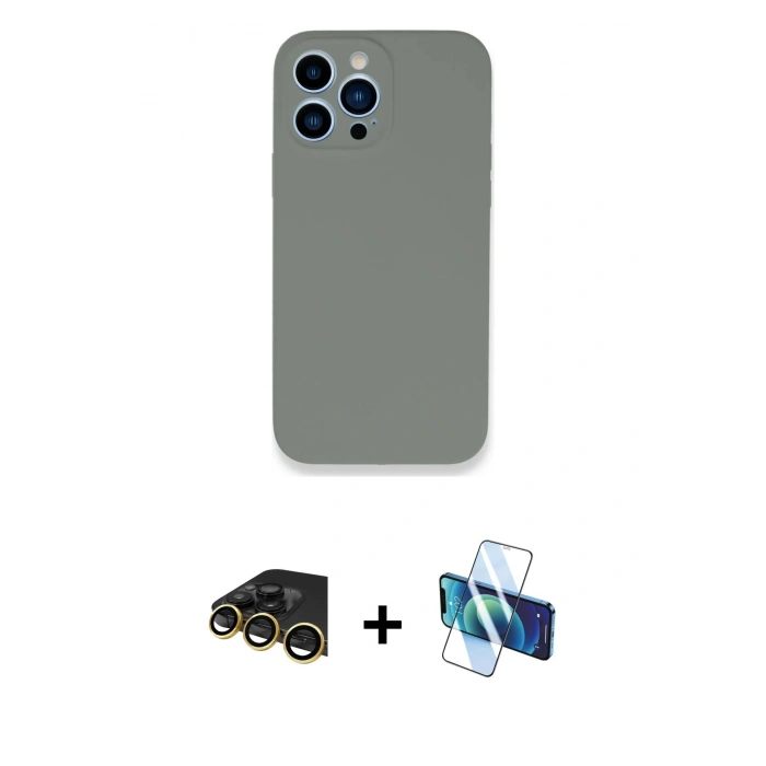 MARSİLYAN™- iPhone 13 Pro Max Kılıf Zirve Modern Özel Seri - Siyah 3D Antistatik Cam Ekran Koruyucu + Raze Metal Kamera Lens - GD