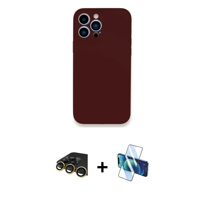 MARSİLYAN™- iPhone 13 Pro Max Kılıf Zirve Modern Özel Seri - Siyah 3D Antistatik Cam Ekran Koruyucu + Raze Metal Kamera Lens - GD