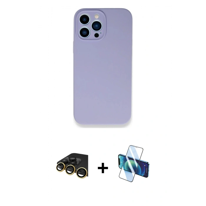 MARSİLYAN™- iPhone 13 Pro Max Kılıf Zirve Modern Özel Seri - Siyah 3D Antistatik Cam Ekran Koruyucu + Raze Metal Kamera Lens - GD