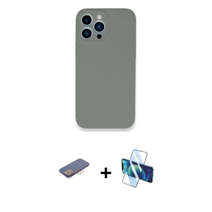 MARSİLYAN™- iPhone 13 Pro Max Kılıf Zirve Modern Özel Seri - Siyah 3D Antistatik Cam Ekran Koruyucu + Renkli Kamera Lens Koruma Cam - PE