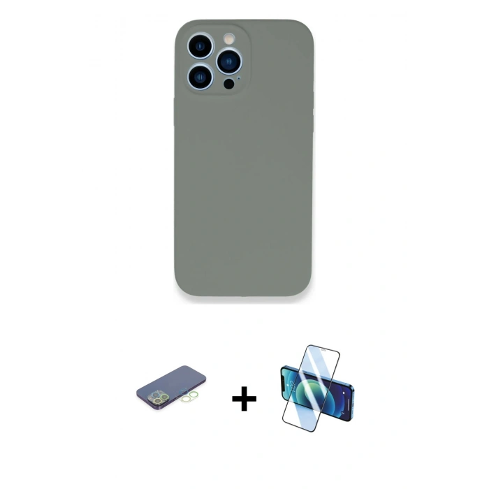 MARSİLYAN™- iPhone 13 Pro Max Kılıf Zirve Modern Özel Seri - Siyah 3D Antistatik Cam Ekran Koruyucu + Renkli Kamera Lens Koruma Cam - YL