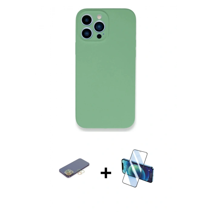 MARSİLYAN™- iPhone 13 Pro Max Kılıf Zirve Modern Özel Seri - Siyah 3D Antistatik Cam Ekran Koruyucu + Renkli Kamera Lens Koruma Cam - SI