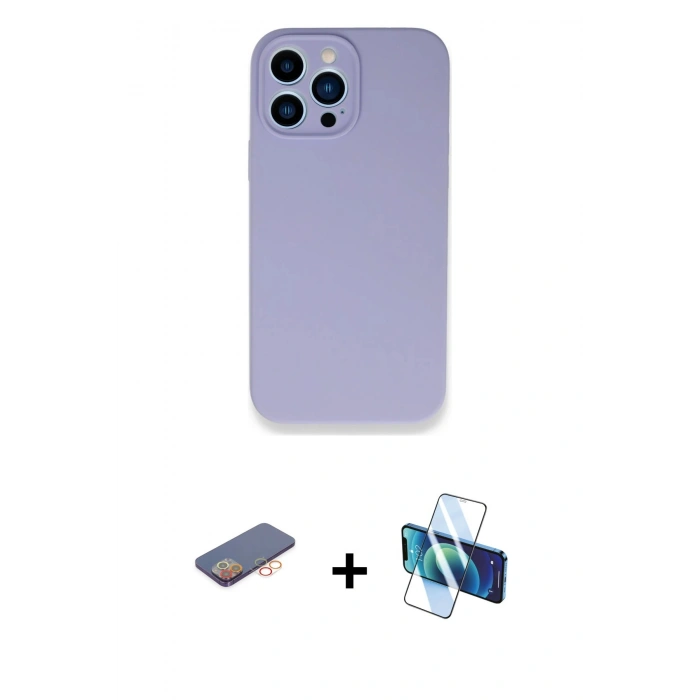 MARSİLYAN™- iPhone 13 Pro Max Kılıf Zirve Modern Özel Seri - Siyah 3D Antistatik Cam Ekran Koruyucu + Renkli Kamera Lens Koruma Cam - TU