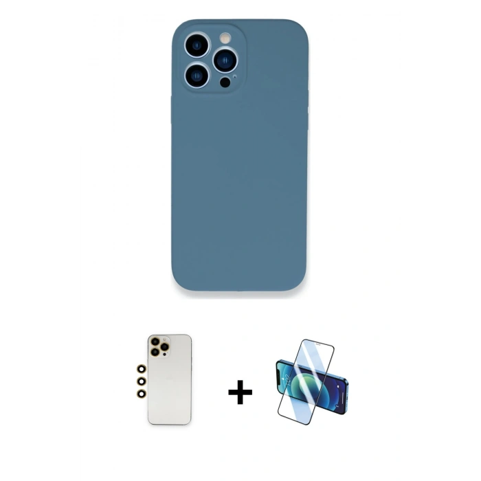 MARSİLYAN™- iPhone 13 Pro Max Kılıf Zirve Modern Özel Seri - Siyah 3D Antistatik Cam Ekran Koruyucu + Shine Kamera Lens - GD