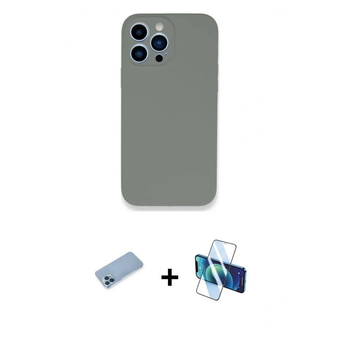 MARSİLYAN™- iPhone 13 Pro Max Kılıf Zirve Modern Özel Seri - Siyah 3D Antistatik Cam Ekran Koruyucu + Shine Kamera Lens Koruma Cam - MI