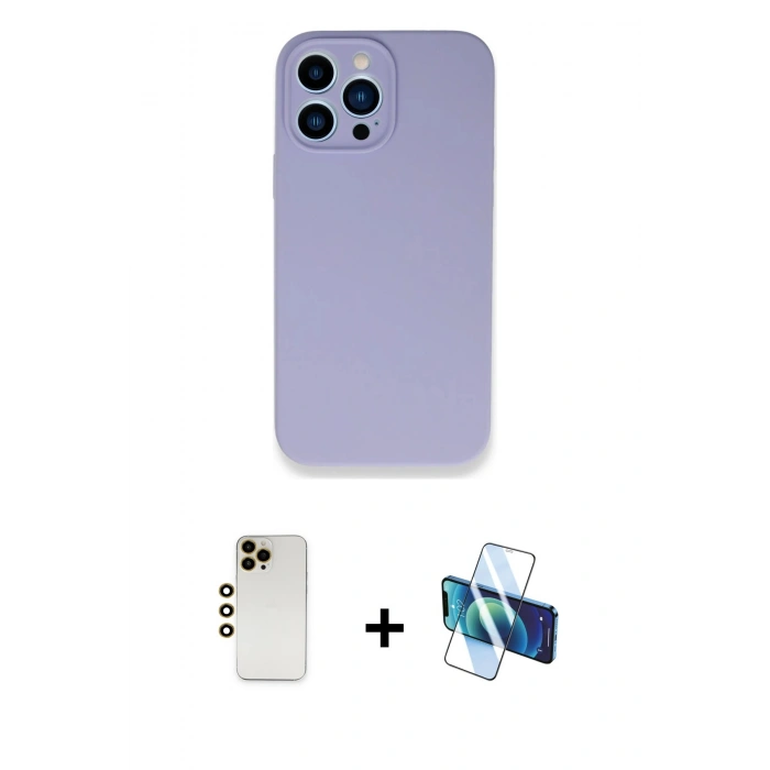 MARSİLYAN™- iPhone 13 Pro Max Kılıf Zirve Modern Özel Seri - Siyah 3D Antistatik Cam Ekran Koruyucu + Shine Kamera Lens - GD