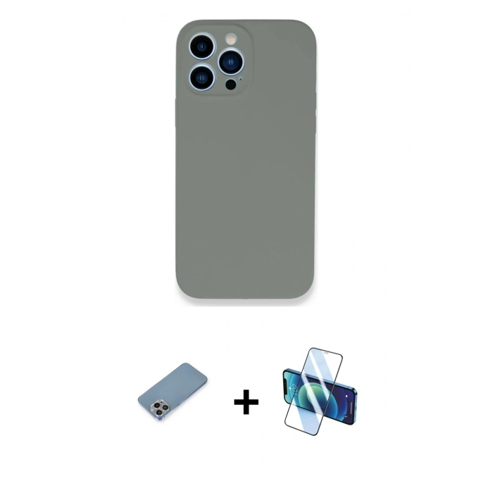 MARSİLYAN™- iPhone 13 Pro Max Kılıf Zirve Modern Özel Seri - Siyah 3D Antistatik Cam Ekran Koruyucu + Shine Kamera Lens Koruma Cam - GI