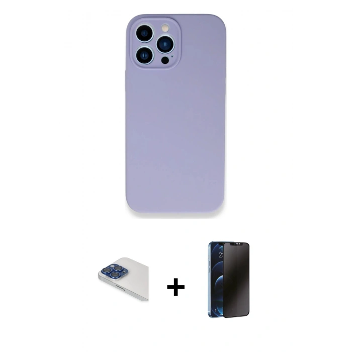 MARSİLYAN™- iPhone 13 Pro Max Kılıf Zirve Modern Özel Seri - Siyah 3D Antistatik Hayalet Cam Ekran Koruyucu + Pers Alüminyum Kamera Lens - LT