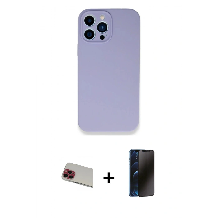 MARSİLYAN™- iPhone 13 Pro Max Kılıf Zirve Modern Özel Seri - Siyah 3D Antistatik Hayalet Cam Ekran Koruyucu + Rainbow Kamera Lens Koruma Cam - KI