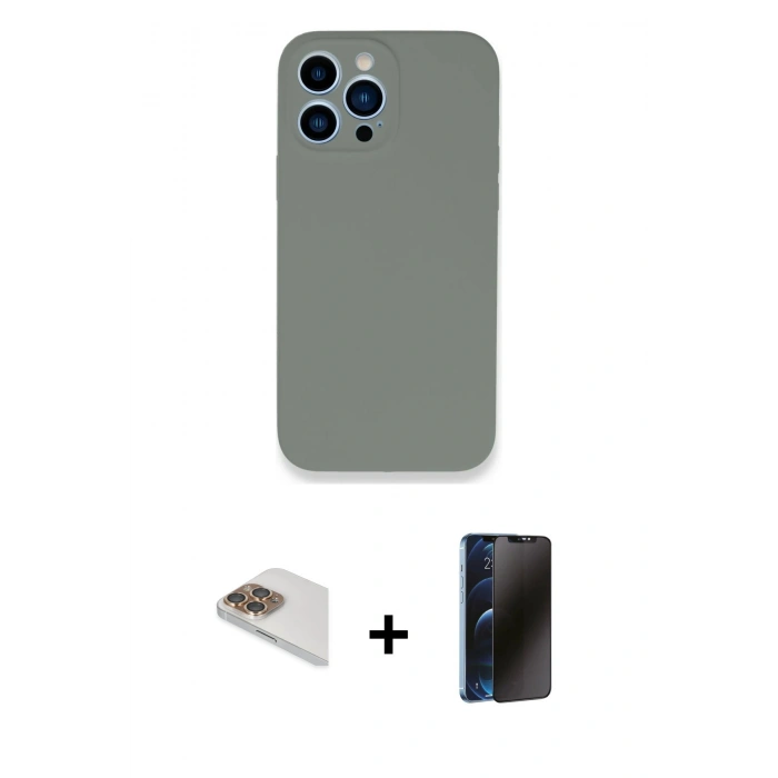 MARSİLYAN™- iPhone 13 Pro Max Kılıf Zirve Modern Özel Seri - Siyah 3D Antistatik Hayalet Cam Ekran Koruyucu + Pers Alüminyum Kamera Lens - GD