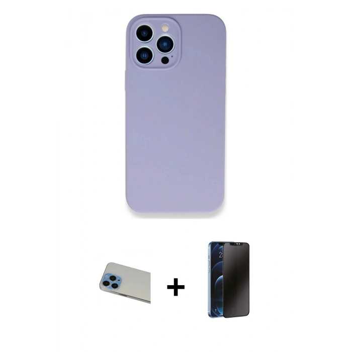 MARSİLYAN™- iPhone 13 Pro Max Kılıf Zirve Modern Özel Seri - Siyah 3D Antistatik Hayalet Cam Ekran Koruyucu + Rainbow Kamera Lens Koruma Cam - MI