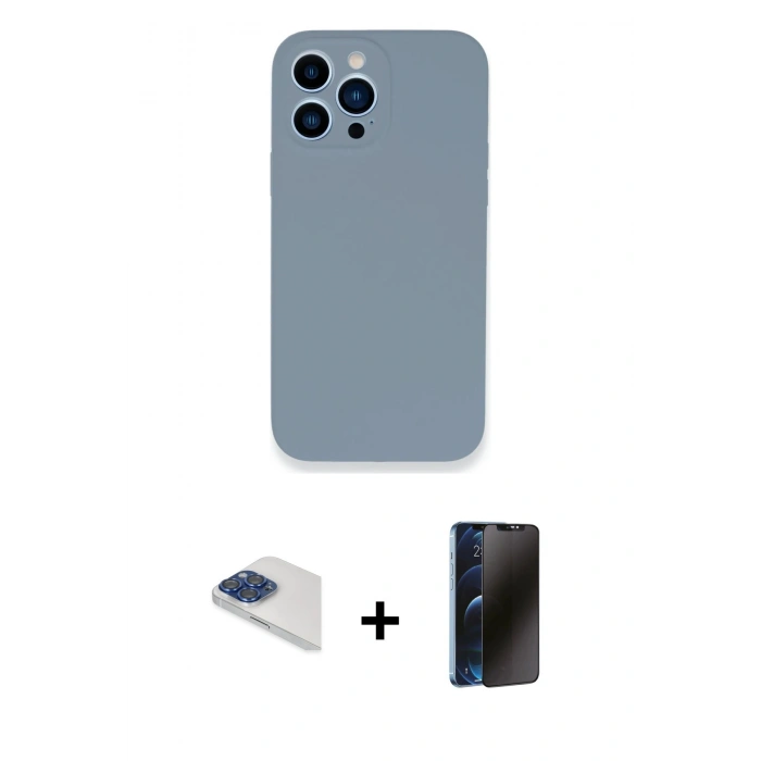MARSİLYAN™- iPhone 13 Pro Max Kılıf Zirve Modern Özel Seri - Siyah 3D Antistatik Hayalet Cam Ekran Koruyucu + Pers Alüminyum Kamera Lens - LT