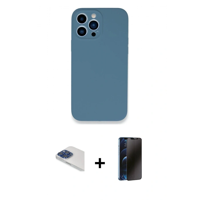 MARSİLYAN™- iPhone 13 Pro Max Kılıf Zirve Modern Özel Seri - Siyah 3D Antistatik Hayalet Cam Ekran Koruyucu + Pers Alüminyum Kamera Lens - LT